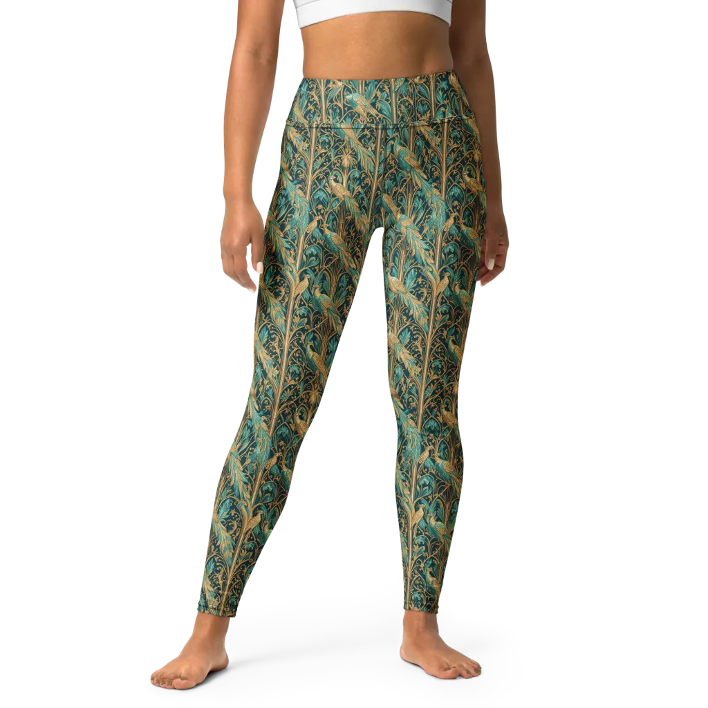 Teal Aviary on Yoga Leggings — Front
