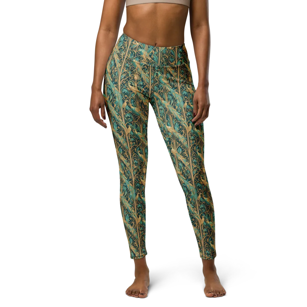Teal Aviary on Yoga Leggings — Front