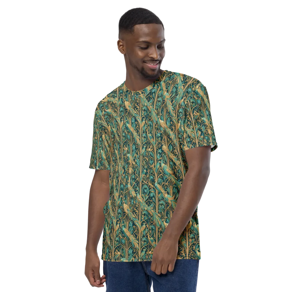 Teal Aviary on Men's Crew Neck T-Shirt — Left