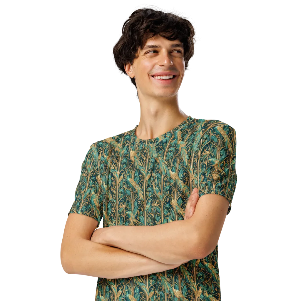 Teal Aviary on Men's Crew Neck T-Shirt — Left Front