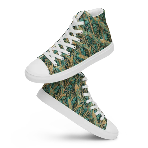 Teal Aviary on a Men's High Top Canvas Shoes