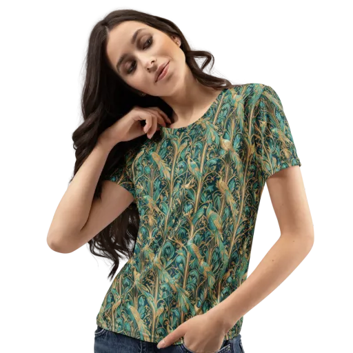 Teal Aviary on a Women's Crew Neck T-Shirt