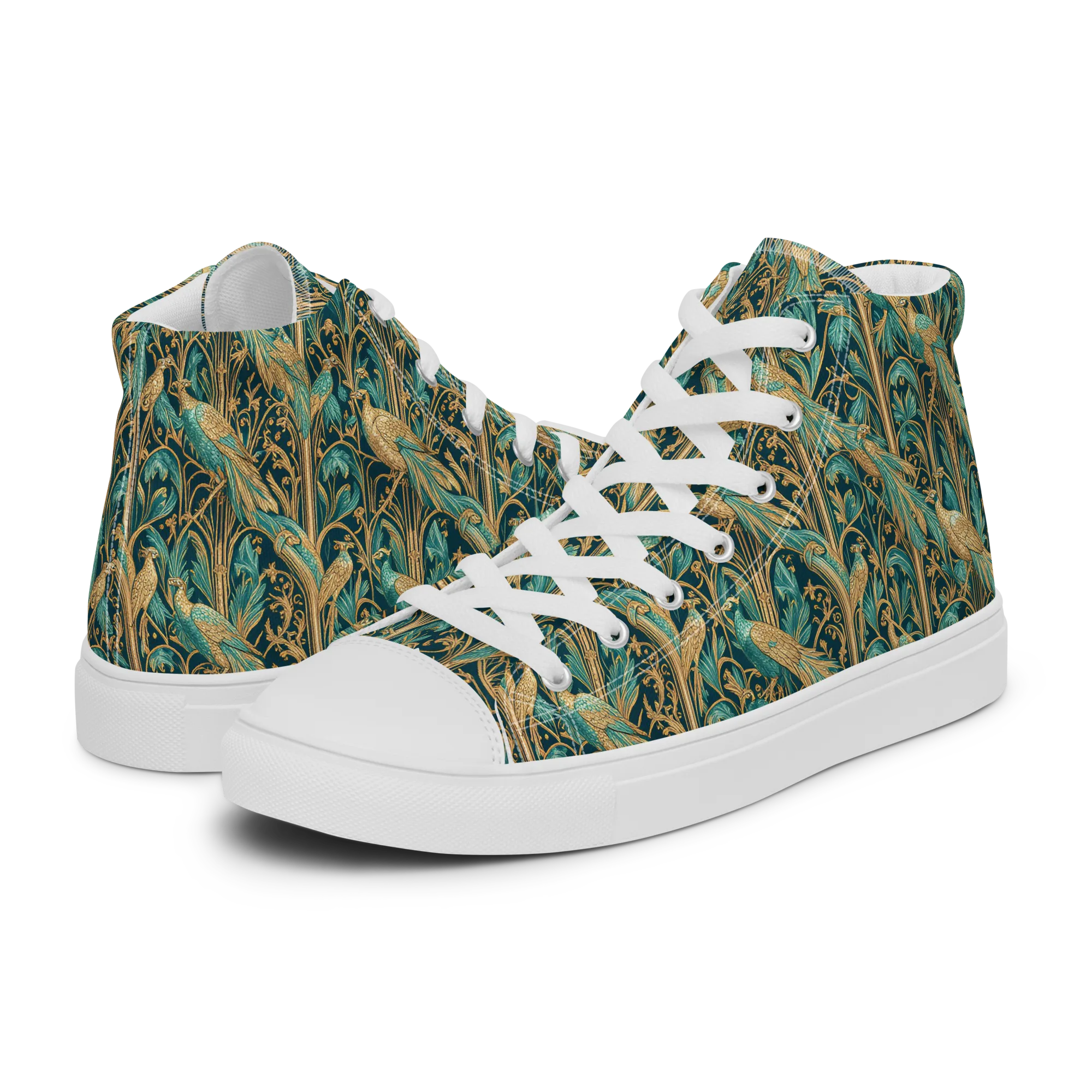 Teal Aviary on Women's High Top Canvas Shoes — Left