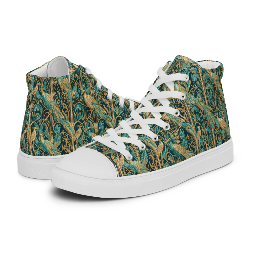 Teal Aviary on Women's High Top Canvas Shoes — Left