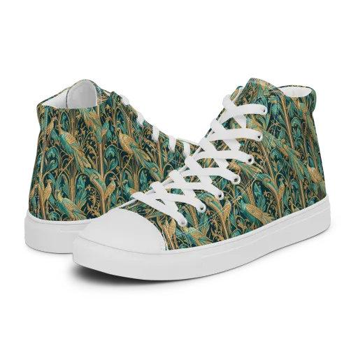 Teal Aviary on a Women's High Top Canvas Shoes