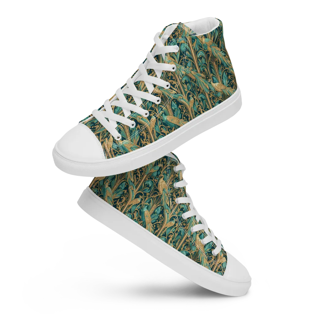 Teal Aviary on Women's High Top Canvas Shoes — Front