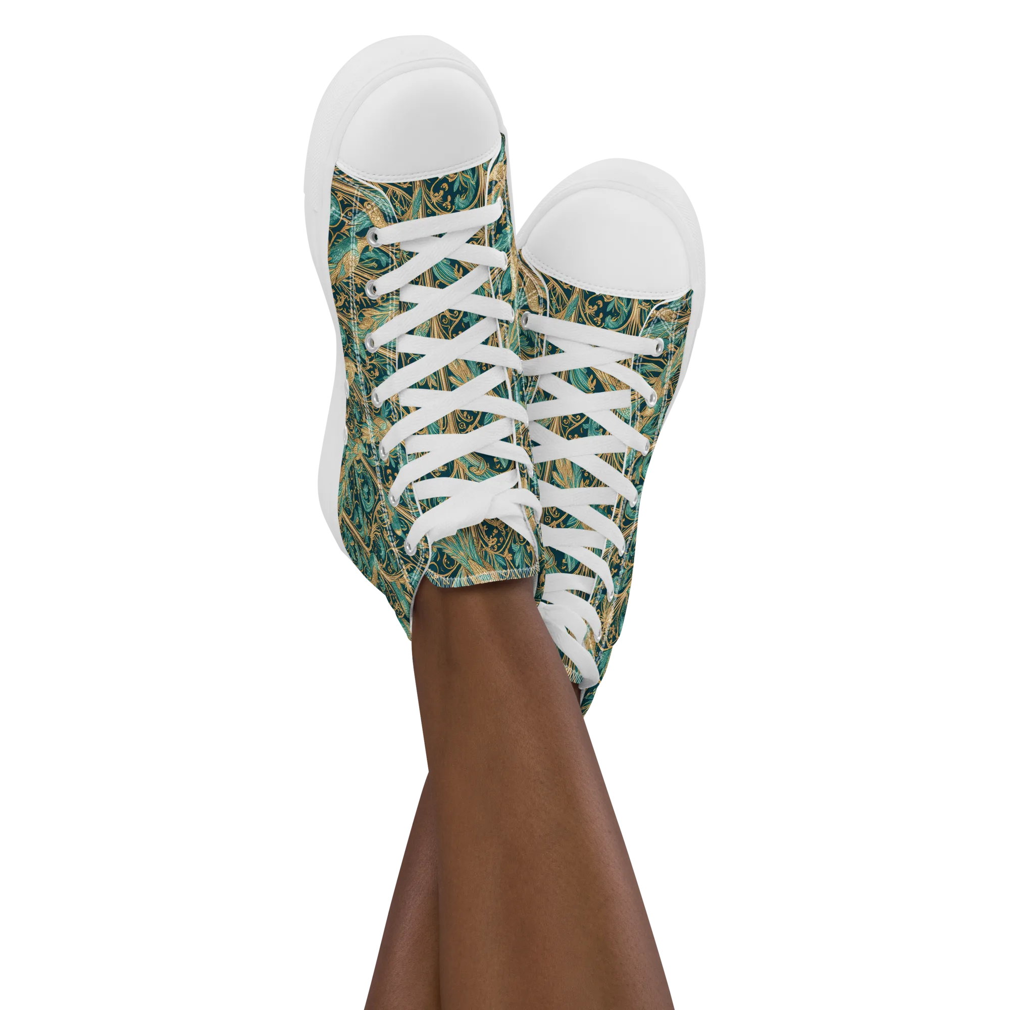 Teal Aviary on Women's High Top Canvas Shoes — Front