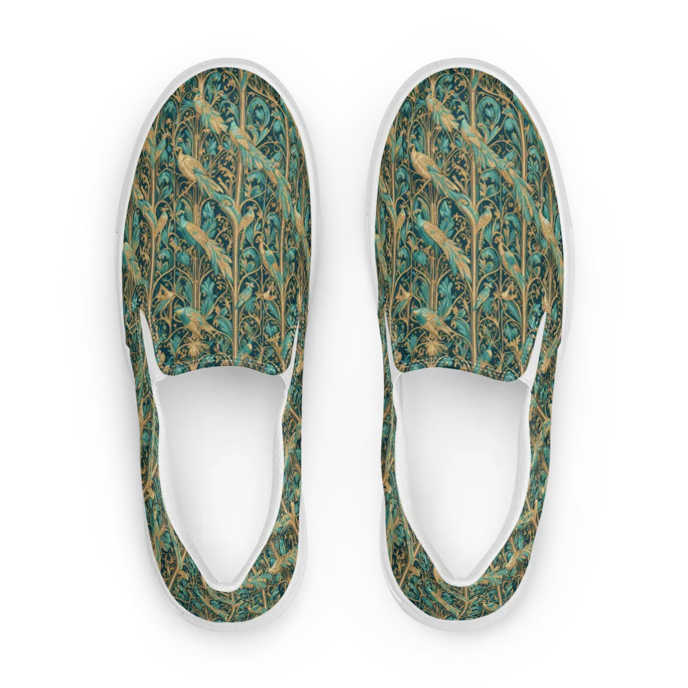 Teal Aviary on Men's Slip-On Canvas Shoes — Front