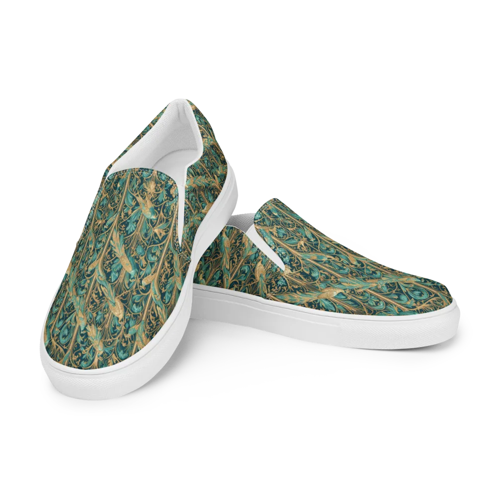 Teal Aviary on Men's Slip-On Canvas Shoes — Left Front