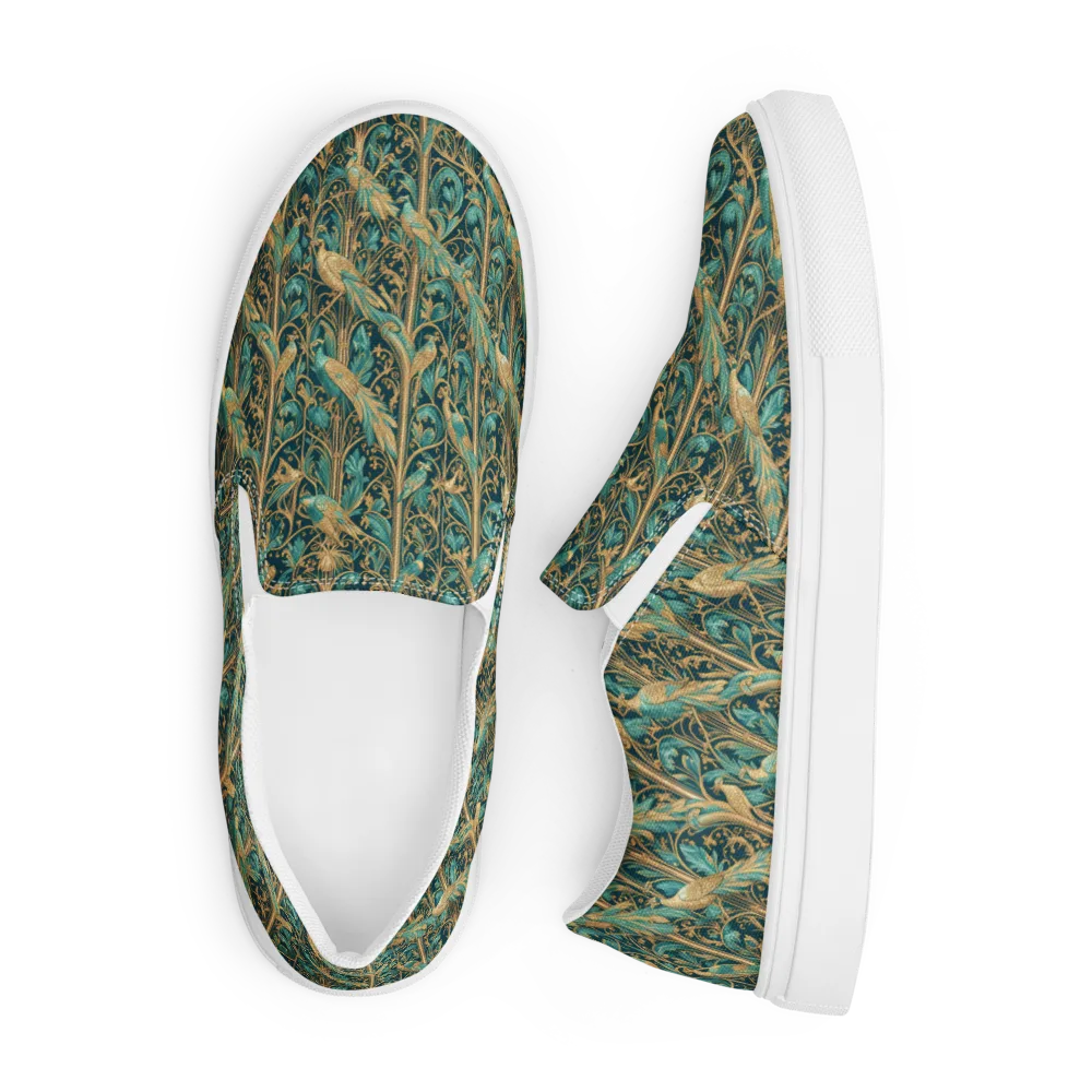 Teal Aviary on Men's Slip-On Canvas Shoes — Front