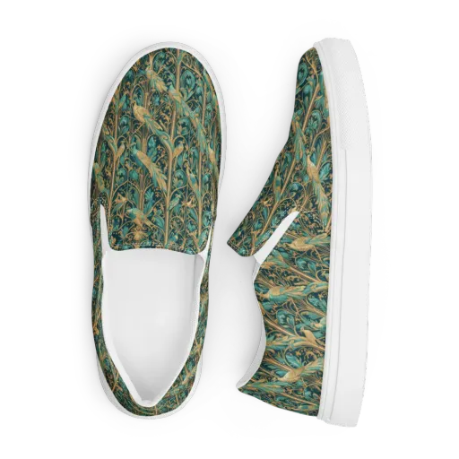Teal Aviary on a Men's Slip-On Canvas Shoes
