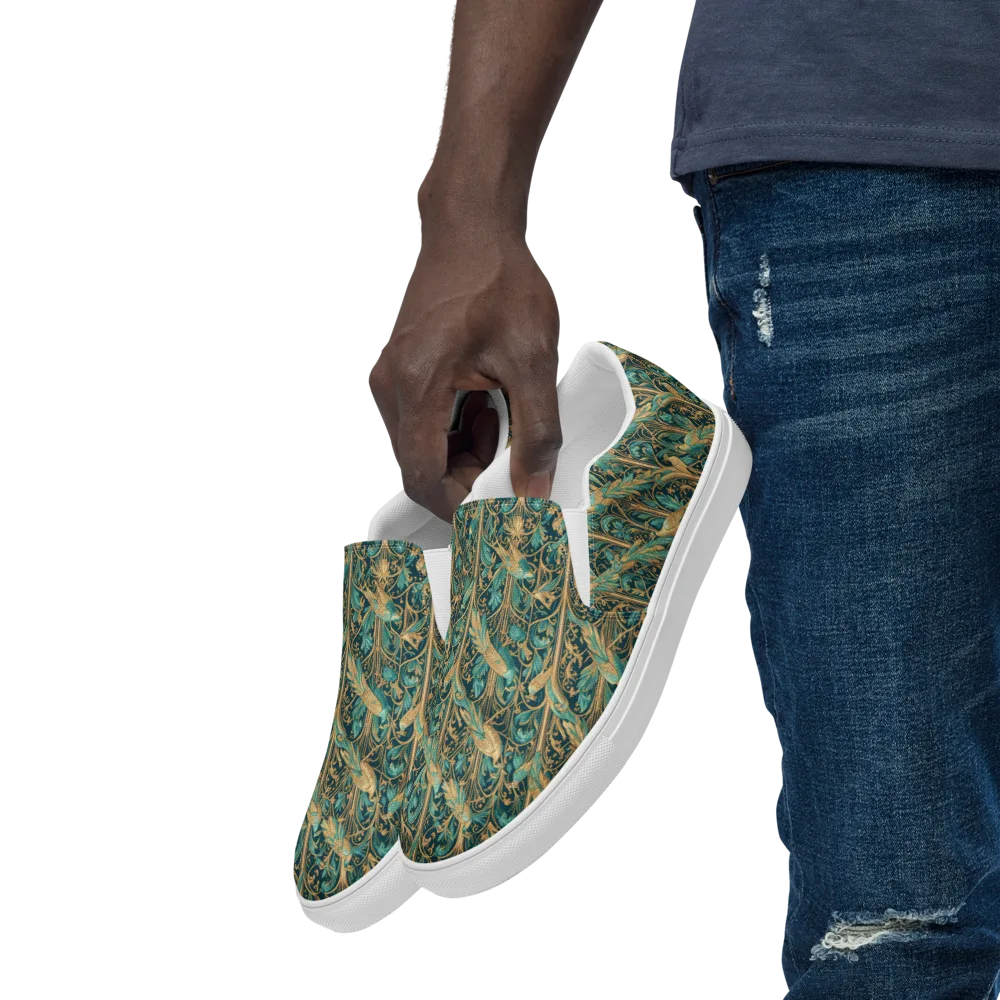 Teal Aviary on Men's Slip-On Canvas Shoes — Left Front