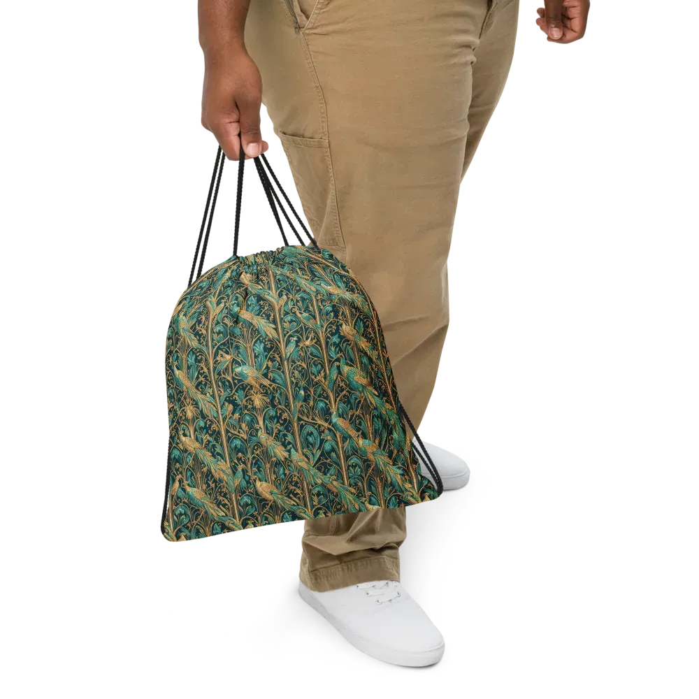 Teal Aviary on Drawstring Bag — Front