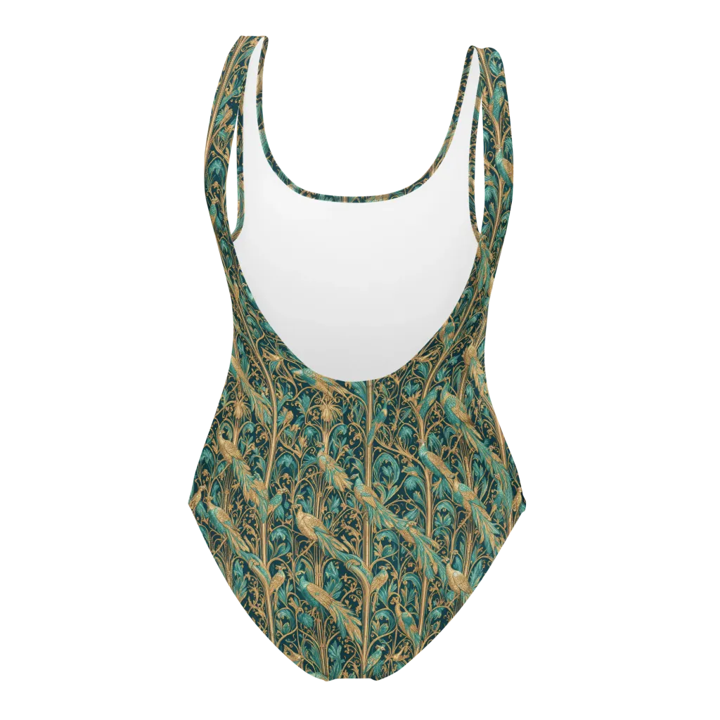 Teal Aviary on One-Piece Swimsuit — Back