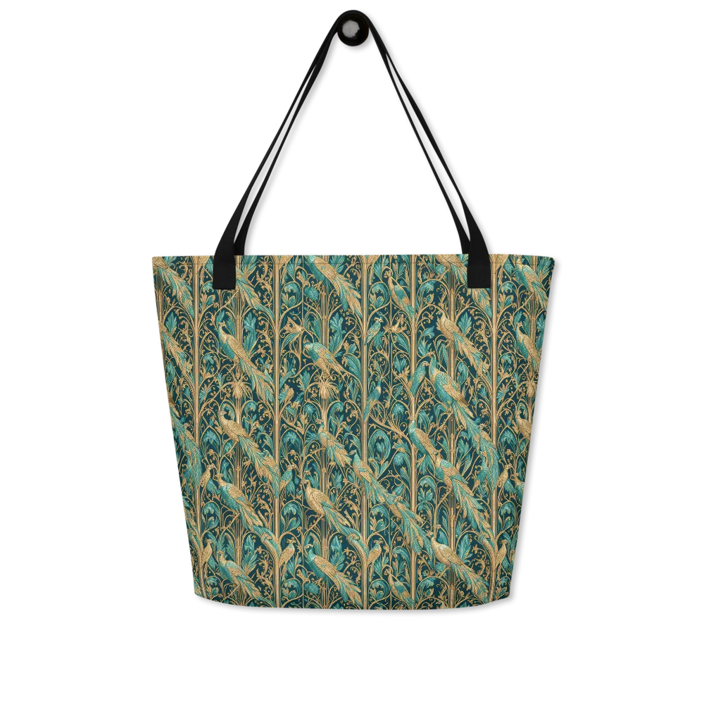 Teal Aviary on Large Tote Bag W/ Pocket — Front