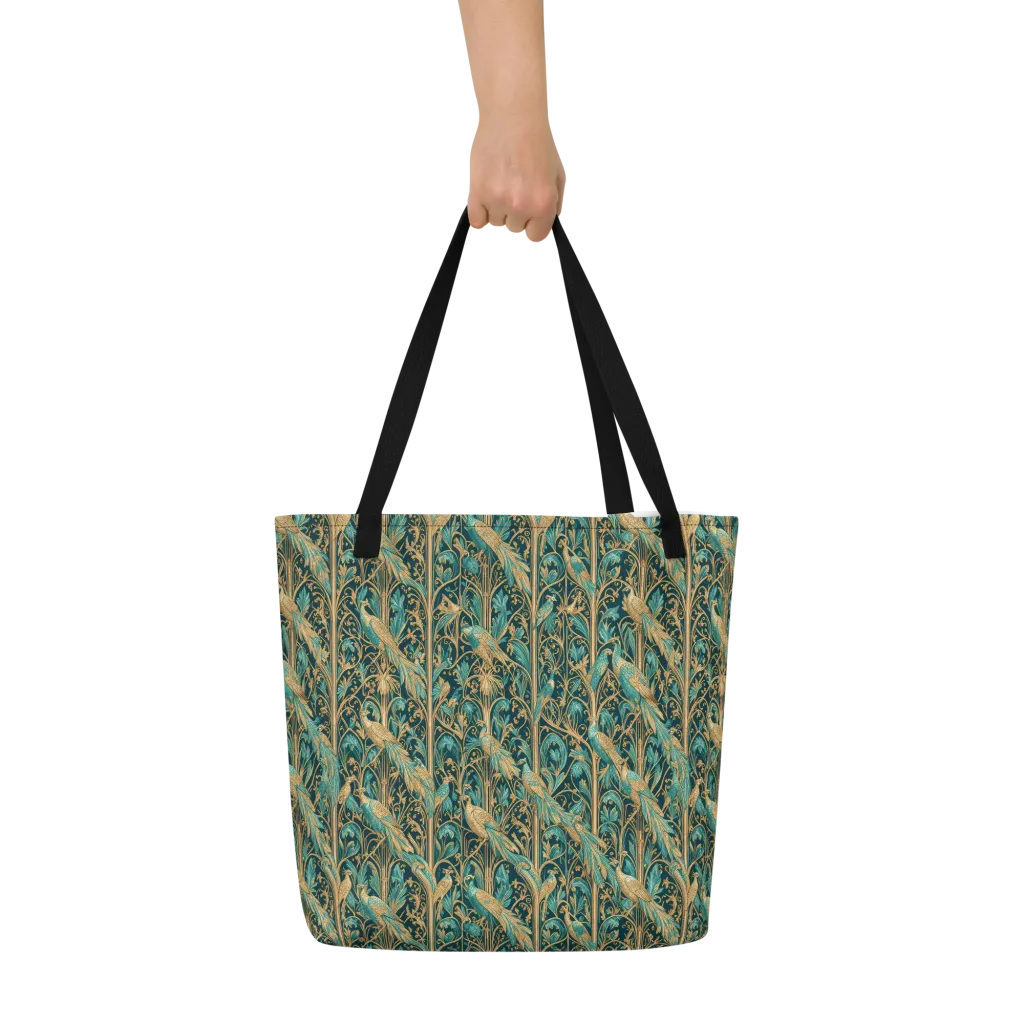 Teal Aviary on Large Tote Bag W/ Pocket — Front