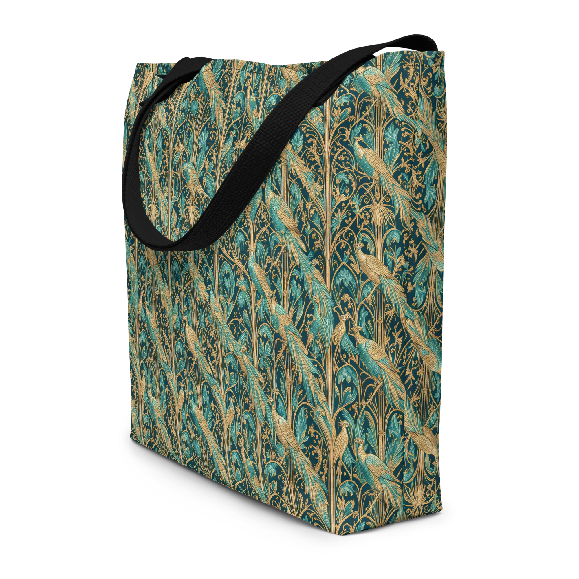 Teal Aviary on Large Tote Bag W/ Pocket — Front