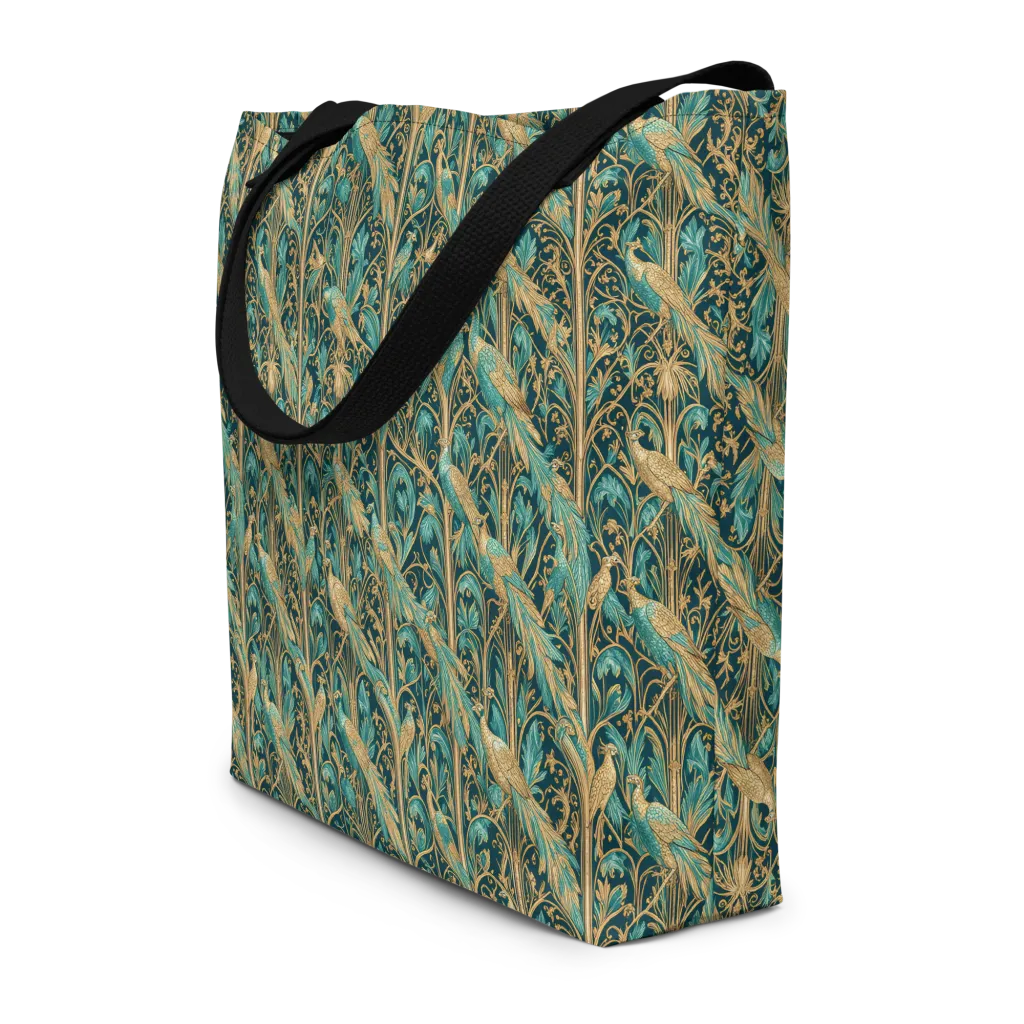 Teal Aviary on Large Tote Bag W/ Pocket — Front