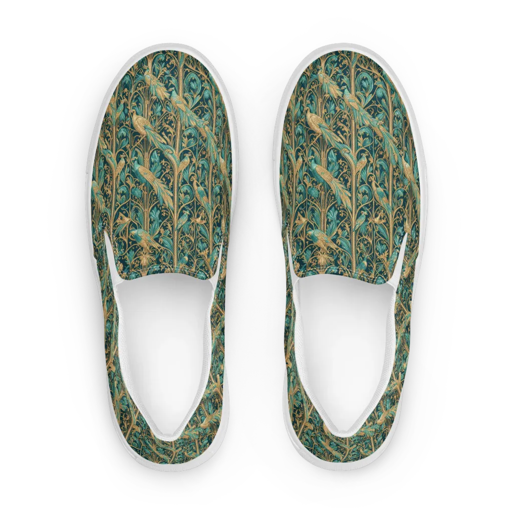 Teal Aviary on Women's Slip-On Canvas Shoes — Front