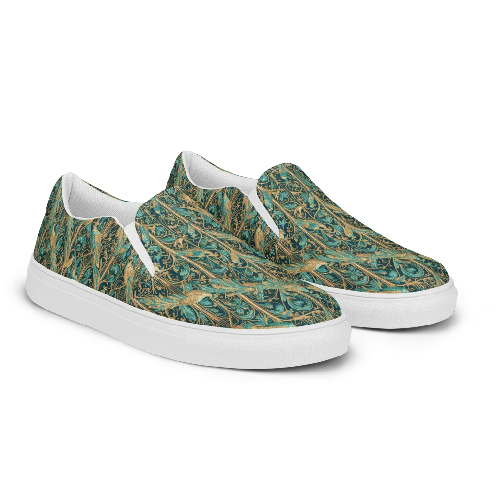 Teal Aviary on Women's Slip-On Canvas Shoes — Right Front