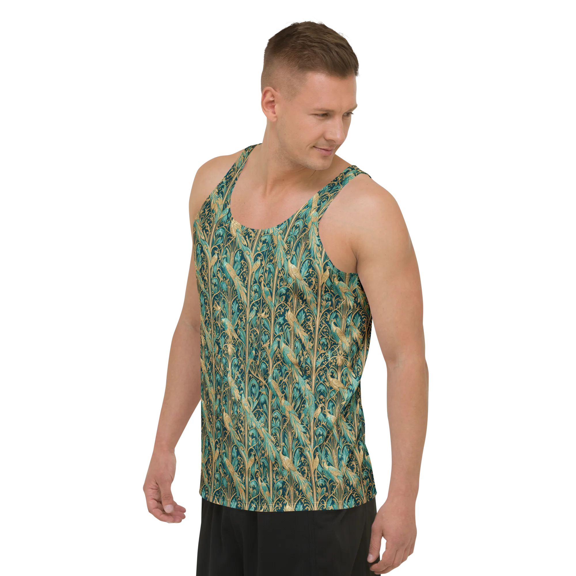 Teal Aviary on Men's Tank Top — Left Front