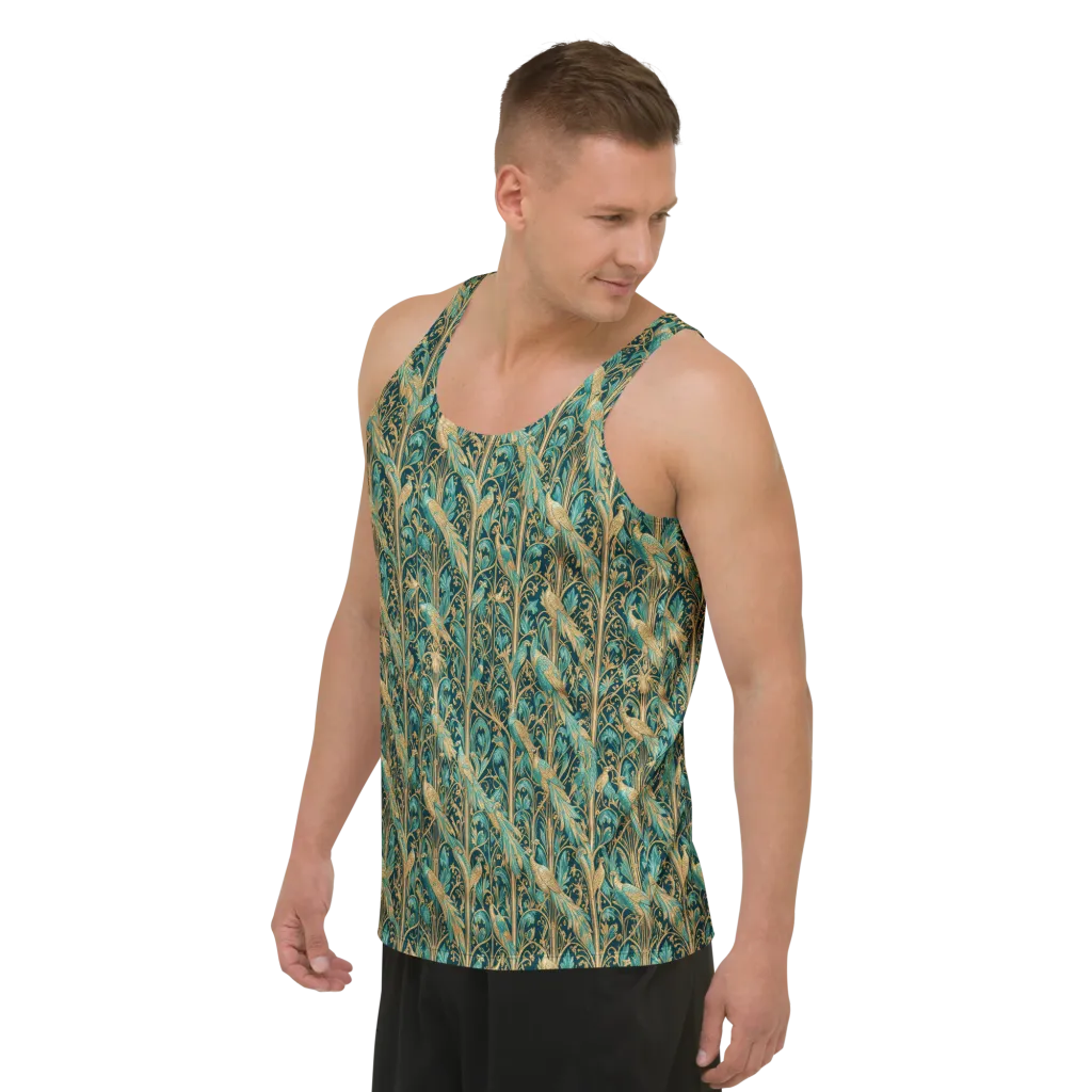 Teal Aviary on Men's Tank Top — Left Front