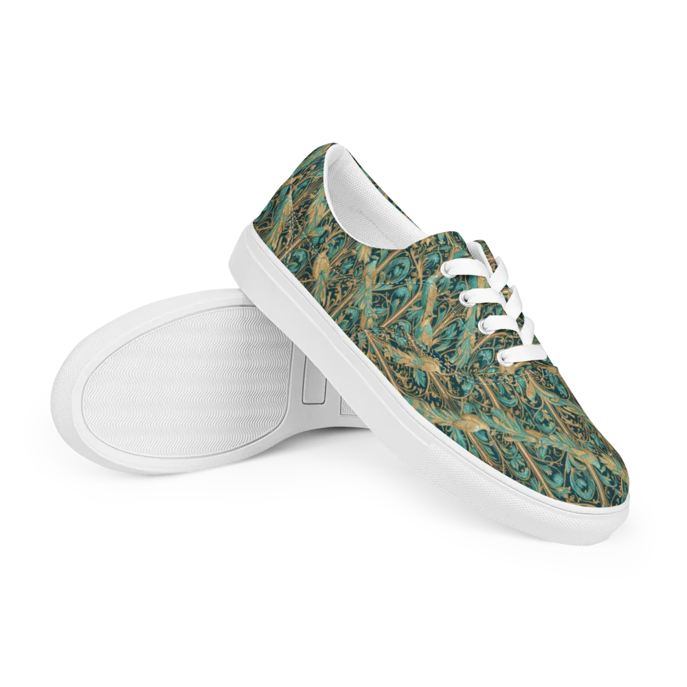 Teal Aviary on Men's Lace-Up Canvas Shoes — Right Front