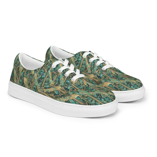 Teal Aviary on a Men's Lace-Up Canvas Shoes