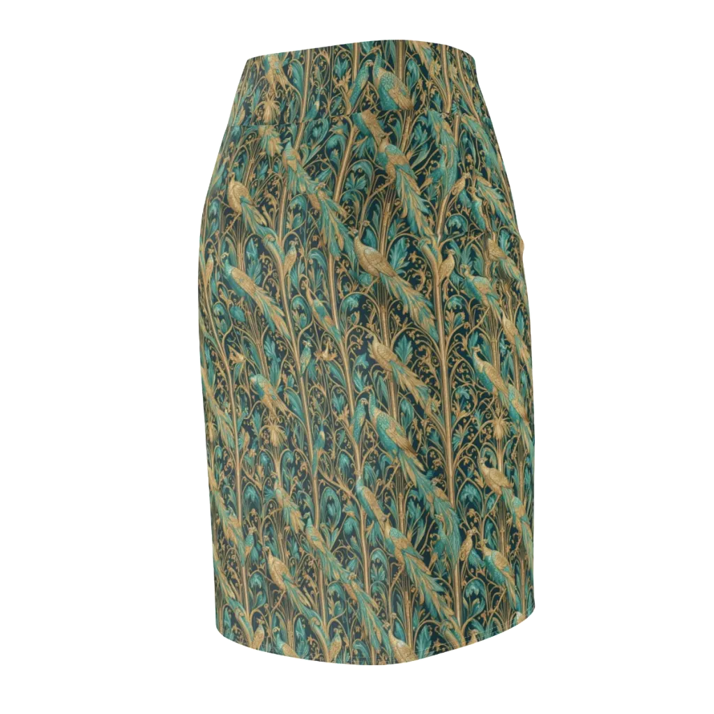 Teal Aviary on Pencil Skirt — Back Side