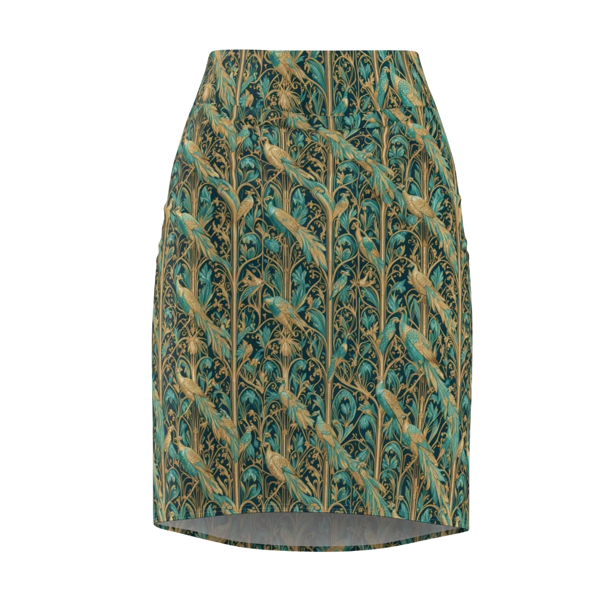 Teal Aviary on Pencil Skirt — Front