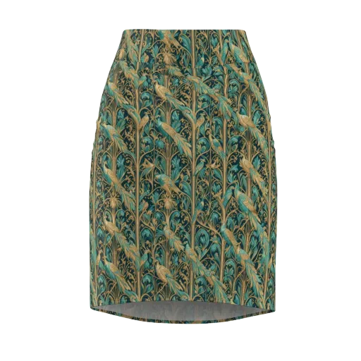 Teal Aviary on a Pencil Skirt