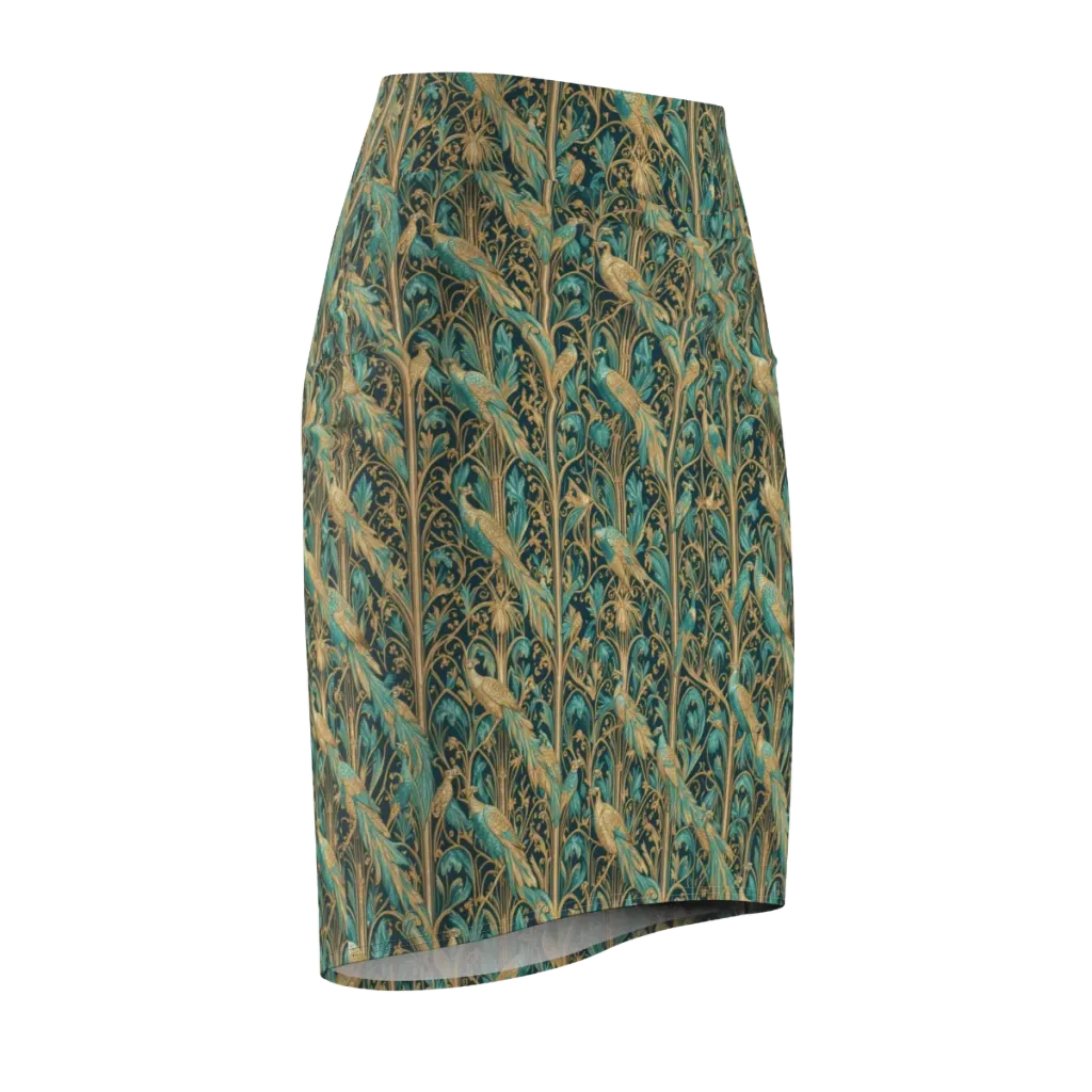 Teal Aviary on Pencil Skirt — Front Side
