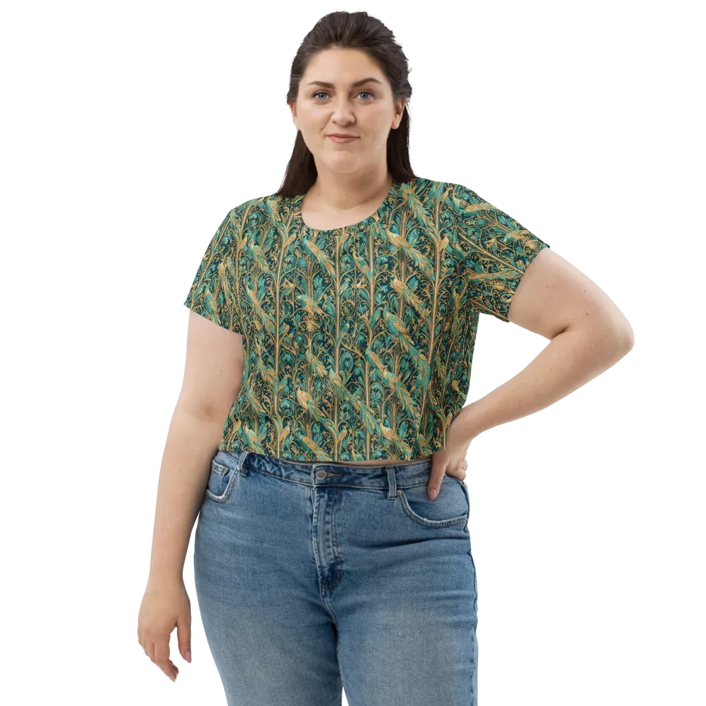 Teal Aviary on Crop Tee — Front