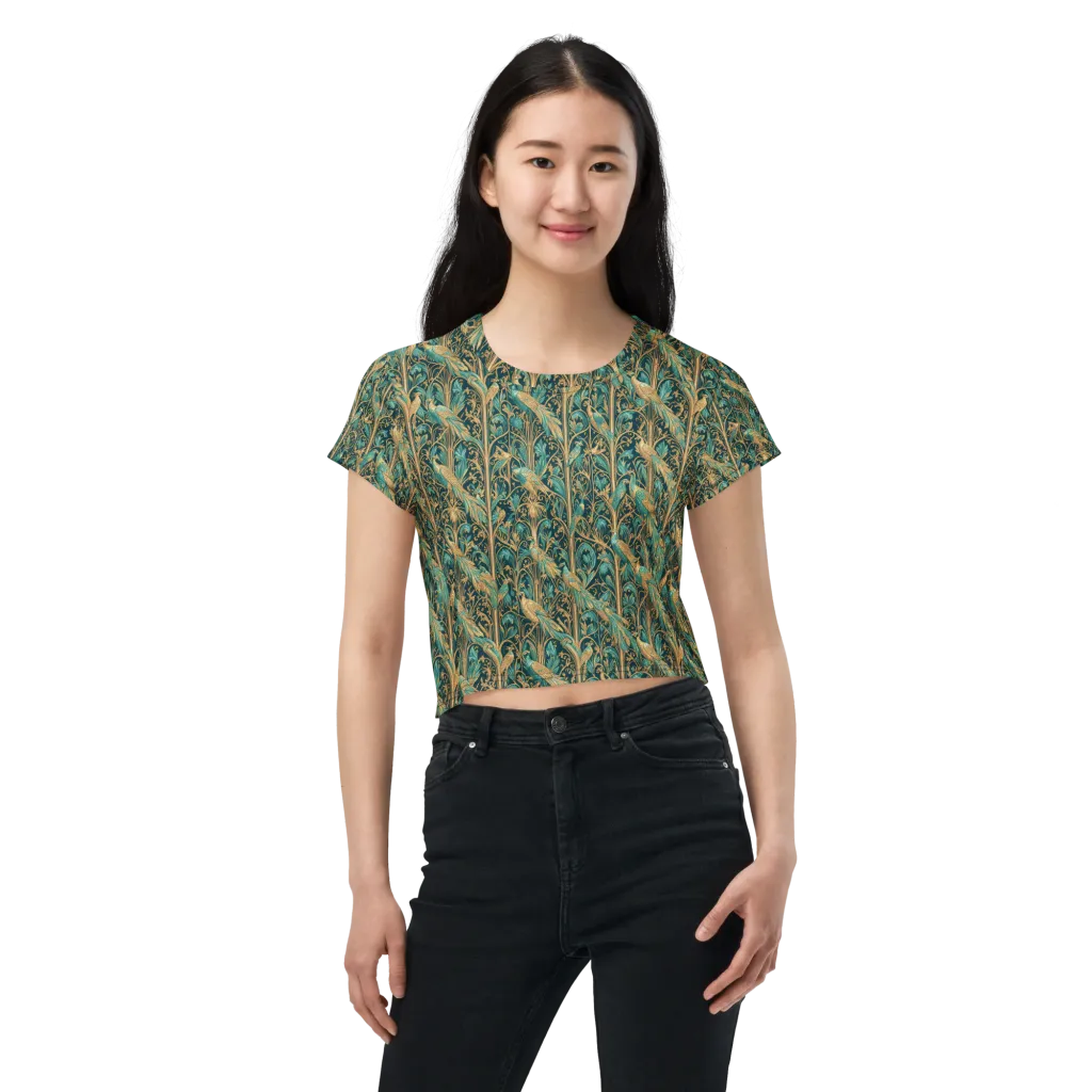 Teal Aviary on Crop Tee — Front