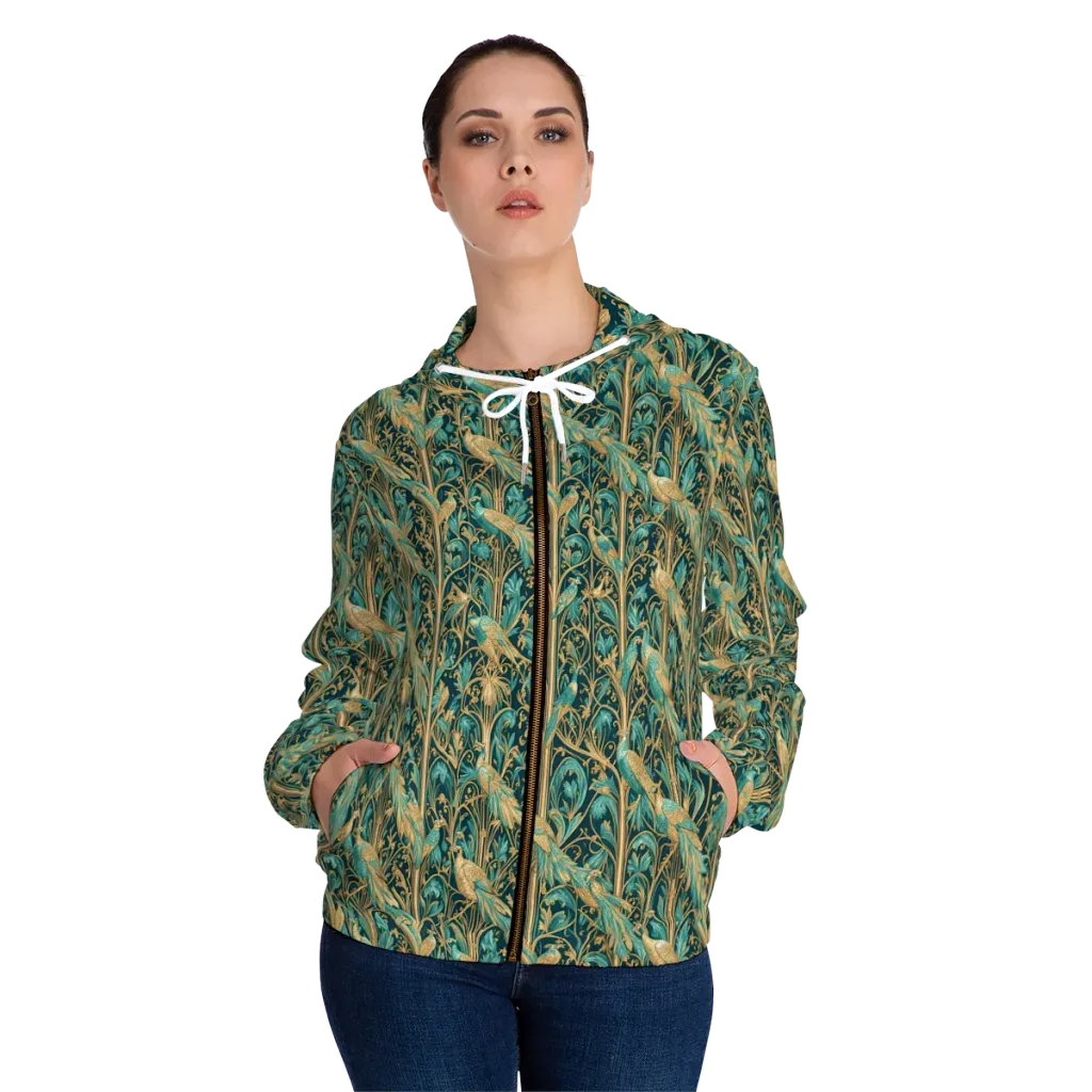 Teal Aviary on Women's Full-Zip Hoodie — Front On Person