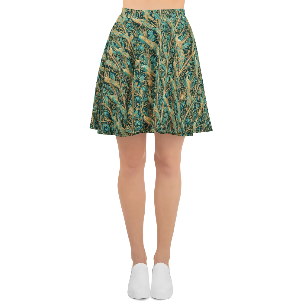 Teal Aviary on Skater Skirt — Front