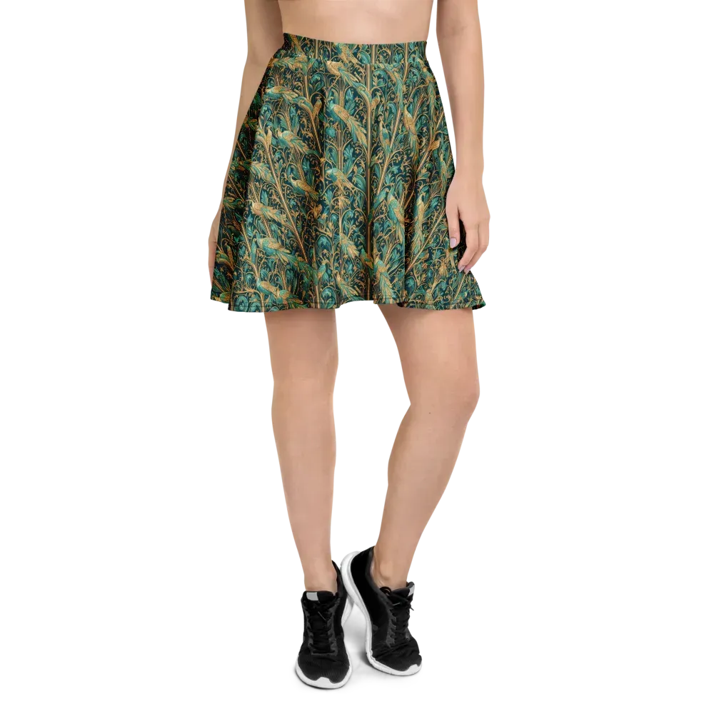 Teal Aviary on Skater Skirt — Front