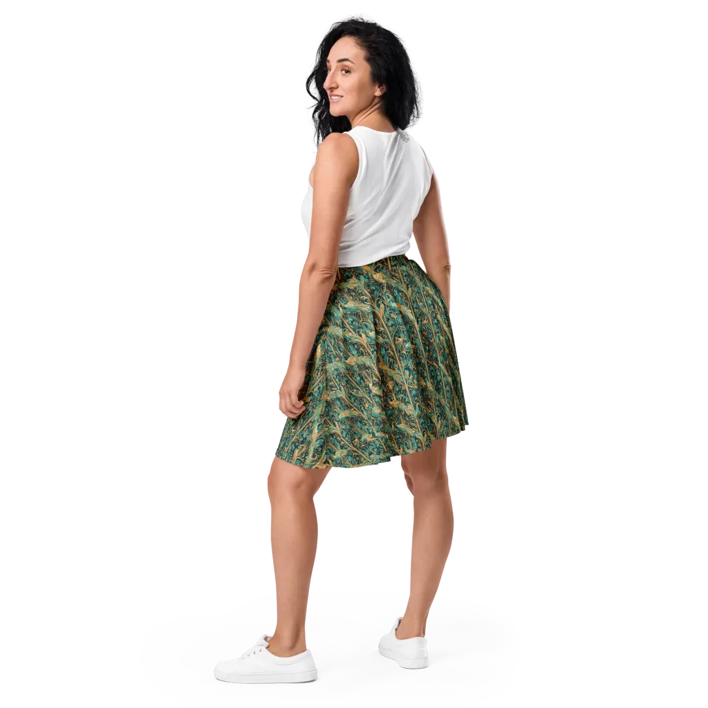 Teal Aviary on Skater Skirt — Back