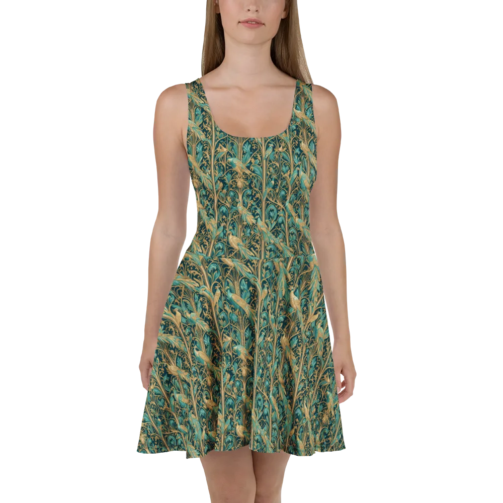 Teal Aviary on Skater Dress — Front