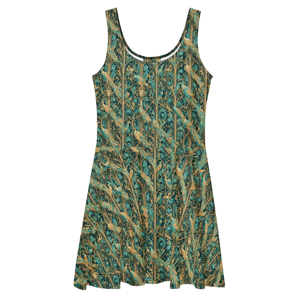 Teal Aviary on Skater Dress — Front