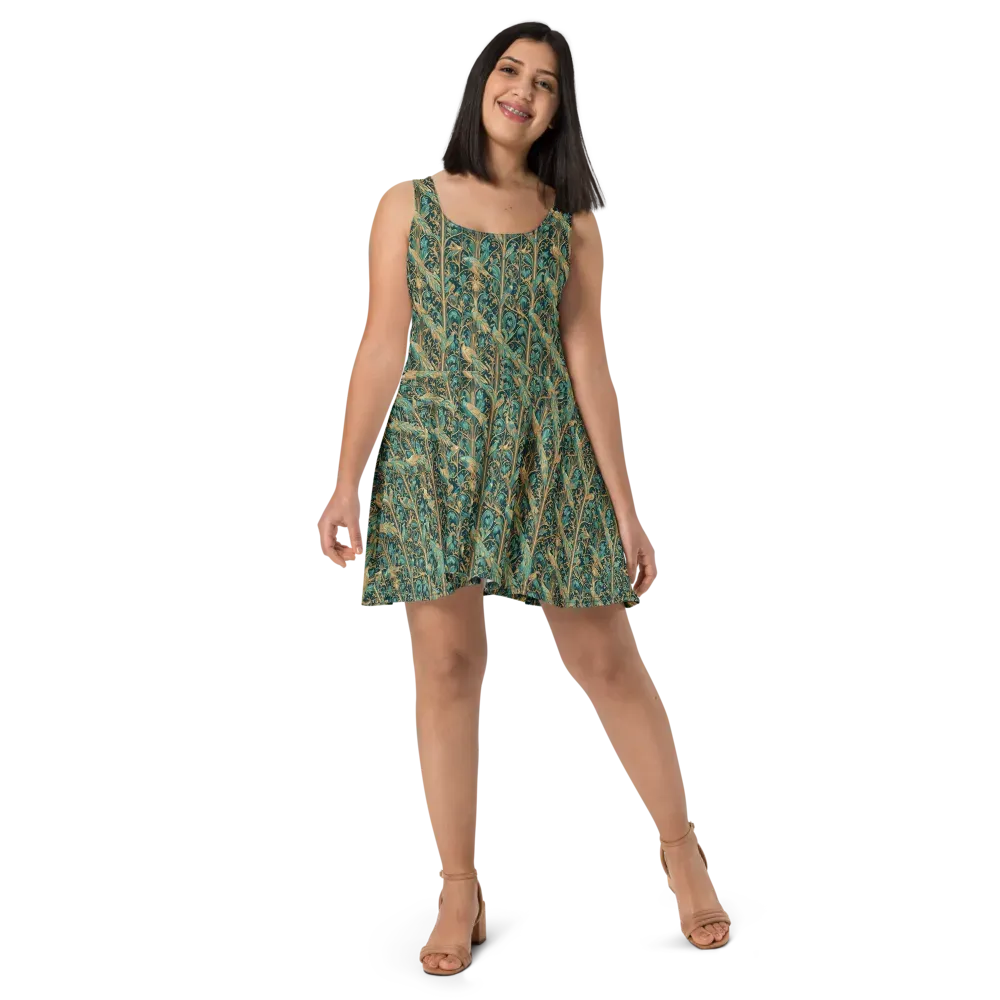 Teal Aviary on Skater Dress — Front