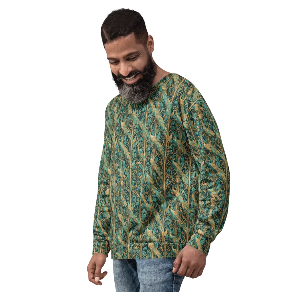 Teal Aviary on Sweatshirt — Left Front