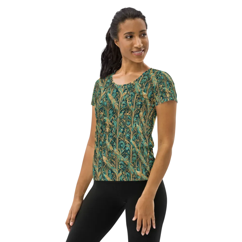 Teal Aviary on Women's Athletic T-Shirt — Left
