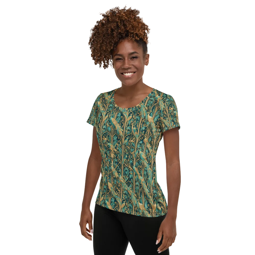 Teal Aviary on Women's Athletic T-Shirt — Left