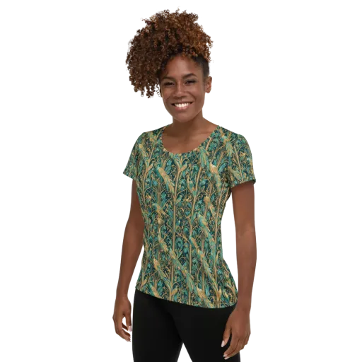 Teal Aviary on a Women's Athletic T-Shirt