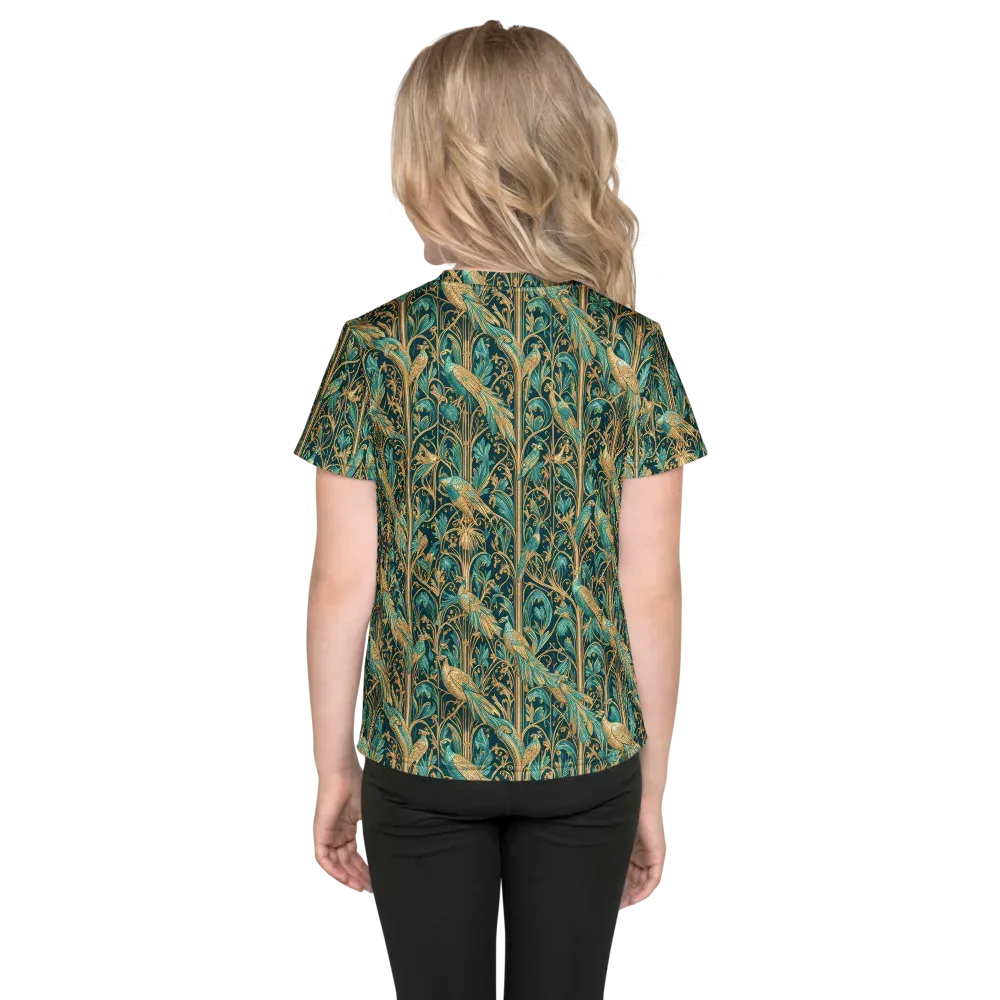Teal Aviary on Kids Crew Neck T-Shirt — Back