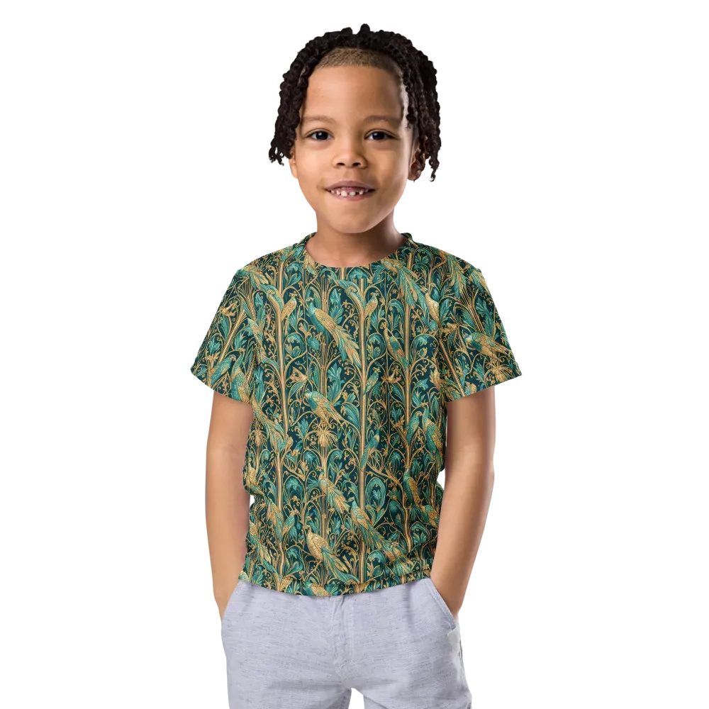 Teal Aviary on Kids Crew Neck T-Shirt — Front