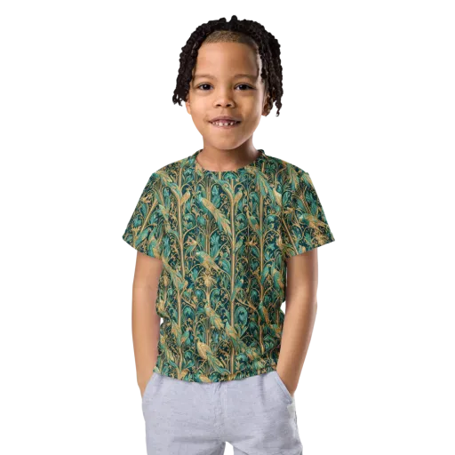 Teal Aviary on a Kids Crew Neck T-Shirt