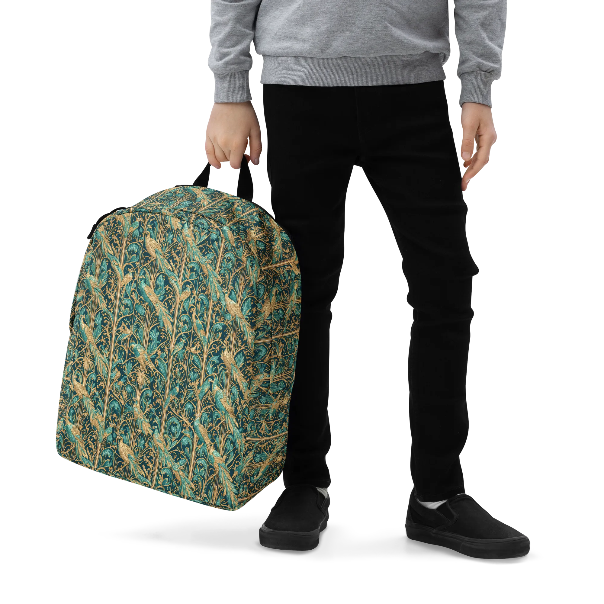 Teal Aviary on Minimalist Backpack — Zoomed-in