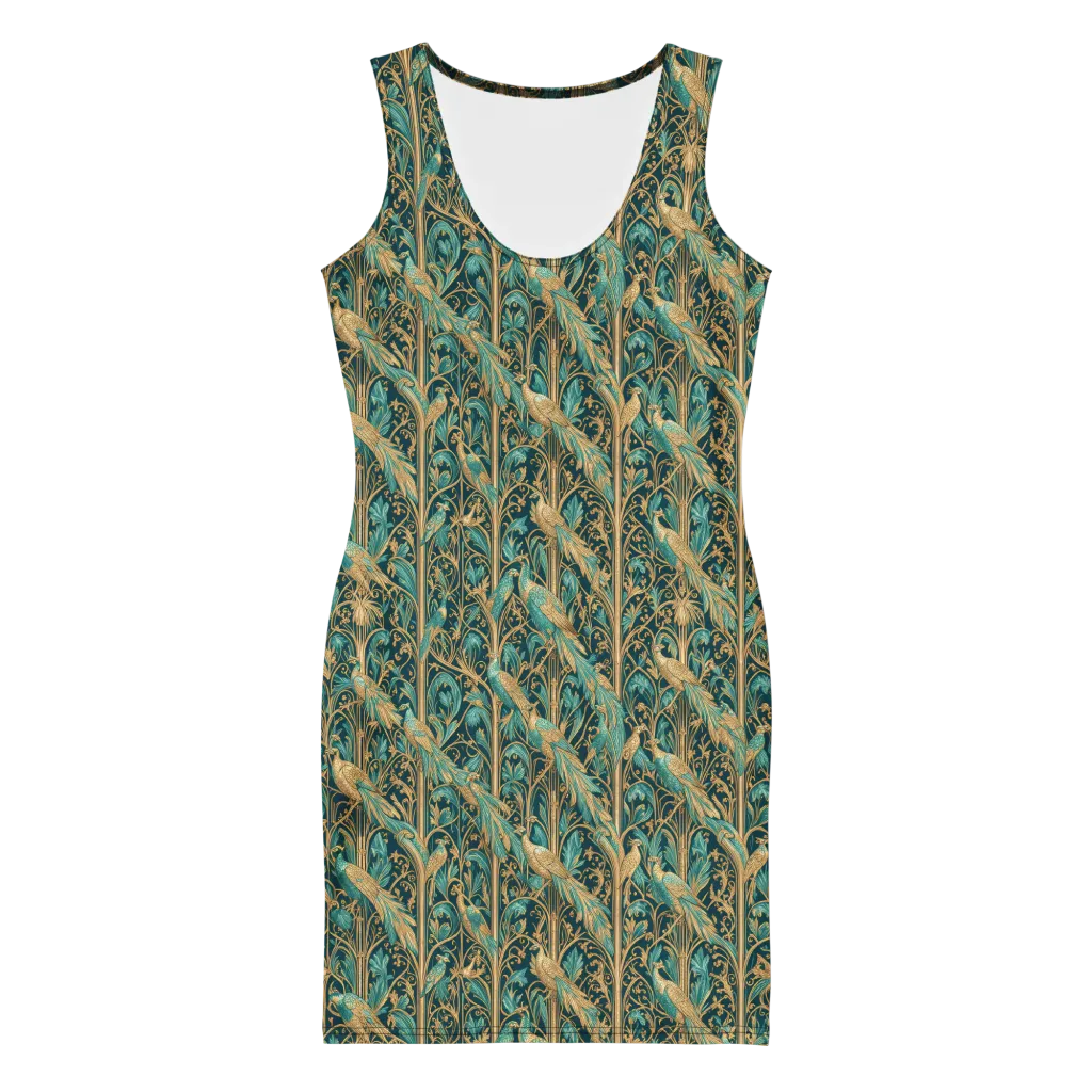 Teal Aviary on Bodycon Dress — Front
